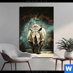 Aluminiumbild Gebürstet Nashorn Zerstoert Wand Hochformat Produktvorschau mit dem Bild Nashorn zerstört Wand im Format Hochformat.
