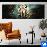 Aluminiumbild Gebürstet Nashorn Zerstoert Wand Panorama Produktvorschau mit dem Bild Nashorn zerstört Wand im Format Panorama.