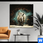 Aluminiumbild Gebürstet Nashorn Zerstoert Wand Quadrat Produktvorschau mit dem Bild Nashorn zerstört Wand im Format Quadrat.