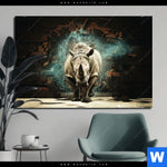 Aluminiumbild Gebürstet Nashorn Zerstoert Wand Querformat Produktvorschau mit dem Bild Nashorn zerstört Wand im Format Querformat.