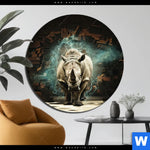 Aluminiumbild Gebürstet Nashorn Zerstoert Wand Rund Produktvorschau mit dem Bild Nashorn zerstört Wand im Format Rund.