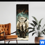 Aluminiumbild Gebürstet Nashorn Zerstoert Wand Schmal Produktvorschau mit dem Bild Nashorn zerstört Wand im Format Schmal.
