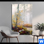 Aluminiumbild Gebürstet Naturidylle Birken Im Nebel Hochformat Produktvorschau mit dem Bild Naturidylle - Birken im Nebel im Format Hochformat.