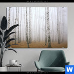 Aluminiumbild Gebürstet Nebel Im Birkenwald Querformat Produktvorschau mit dem Bild Nebel im Birkenwald im Format Querformat.