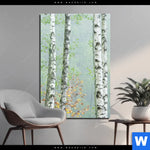 Aluminiumbild Gebürstet Nebliger Birkenwald Hochformat Produktvorschau mit dem Bild Nebliger Birkenwald im Format Hochformat.