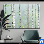 Aluminiumbild Gebürstet Nebliger Birkenwald Querformat Produktvorschau mit dem Bild Nebliger Birkenwald im Format Querformat.