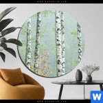 Aluminiumbild Gebürstet Nebliger Birkenwald Rund Produktvorschau mit dem Bild Nebliger Birkenwald im Format Rund.