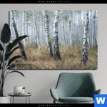 Aluminiumbild Gebürstet Nebliger Morgen Im Birkenwald Querformat Produktvorschau mit dem Bild Nebliger Morgen im Birkenwald im Format Querformat.