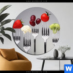 Aluminiumbild Gebürstet Obst Gemuese Auf Gabeln Rund Produktvorschau mit dem Bild Obst & Gemüse auf Gabeln im Format Rund.