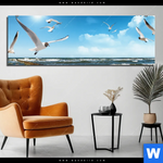 Aluminiumbild Gebürstet Ostseekueste Moewen Panorama Produktvorschau mit dem Bild Ostseeküste & Möwen im Format Panorama.