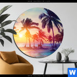 Aluminiumbild Gebürstet Palmen Bei Sonnenuntergang Rund Produktvorschau mit dem Bild Palmen bei Sonnenuntergang im Format Rund.