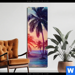 Aluminiumbild Gebürstet Palmen Bei Sonnenuntergang Schmal Produktvorschau mit dem Bild Palmen bei Sonnenuntergang im Format Schmal.