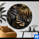 Aluminiumbild Gebürstet Palmenblaetter Schwarz Gold Rund Produktvorschau mit dem Bild Palmenblätter Schwarz Gold im Format Rund.