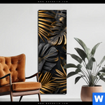 Aluminiumbild Gebürstet Palmenblaetter Schwarz Gold Schmal Produktvorschau mit dem Bild Palmenblätter Schwarz Gold im Format Schmal.