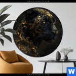 Aluminiumbild Gebürstet Panther Mit Goldenen Ornamenten Rund Produktvorschau mit dem Bild Panther mit goldenen Ornamenten im Format Rund.