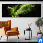 Aluminiumbild Gebürstet Papagei Gruene Farbexplosion Panorama Produktvorschau mit dem Bild Papagei - grüne Farbexplosion im Format Panorama.