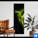 Aluminiumbild Gebürstet Papagei Gruene Farbexplosion Schmal Produktvorschau mit dem Bild Papagei - grüne Farbexplosion im Format Schmal.