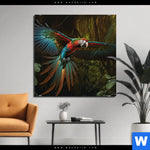 Aluminiumbild Gebürstet Papagei Im Flug Quadrat Produktvorschau mit dem Bild Papagei im Flug im Format Quadrat.