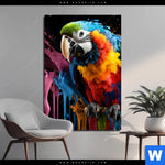 Aluminiumbild Gebürstet Papagei Mit Bunten Farbspritzern Hochformat Produktvorschau mit dem Bild Papagei mit bunten Farbspritzern im Format Hochformat.