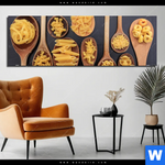 Aluminiumbild Gebürstet Pasta Auf Loeffeln Panorama Produktvorschau mit dem Bild Pasta auf Löffeln im Format Panorama.