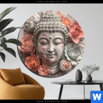 Aluminiumbild Gebürstet Pastellblueten Und Buddha Rund Produktvorschau mit dem Bild Pastellblüten und Buddha im Format Rund.