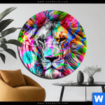 Aluminiumbild Gebürstet Pop Art Loewe No 1 Rund Produktvorschau mit dem Bild Pop Art Löwe No.1 im Format Rund.