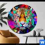 Aluminiumbild Gebürstet Pop Art Tiger No 2 Rund Produktvorschau mit dem Bild Pop Art Tiger No. 2 im Format Rund.