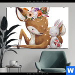 Aluminiumbild Gebürstet Reh Haeschen Querformat Produktvorschau mit dem Bild Reh & Häschen im Format Querformat.