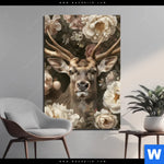 Aluminiumbild Gebürstet Romantischer Hirsch Mit Blumen Hochformat Produktvorschau mit dem Bild Romantischer Hirsch mit Blumen im Format Hochformat.