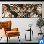 Aluminiumbild Gebürstet Romantischer Hirsch Mit Blumen Panorama Produktvorschau mit dem Bild Romantischer Hirsch mit Blumen im Format Panorama.