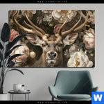 Aluminiumbild Gebürstet Romantischer Hirsch Mit Blumen Querformat Produktvorschau mit dem Bild Romantischer Hirsch mit Blumen im Format Querformat.