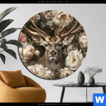 Aluminiumbild Gebürstet Romantischer Hirsch Mit Blumen Rund Produktvorschau mit dem Bild Romantischer Hirsch mit Blumen im Format Rund.