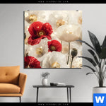 Aluminiumbild Gebürstet Rote Und Weisse Mohnblumen Quadrat Produktvorschau mit dem Bild Rote und weiße Mohnblumen im Format Quadrat.