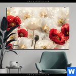 Aluminiumbild Gebürstet Rote Und Weisse Mohnblumen Querformat Produktvorschau mit dem Bild Rote und weiße Mohnblumen im Format Querformat.