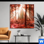 Aluminiumbild Gebürstet Roter Herbstwald Quadrat Produktvorschau mit dem Bild Roter Herbstwald im Format Quadrat.