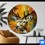 Aluminiumbild Gebürstet Rothirsch Im Herbstwald Rund Produktvorschau mit dem Bild Rothirsch im Herbstwald im Format Rund.