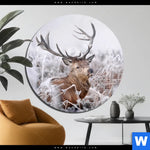 Aluminiumbild Gebürstet Rothirsch Im Winter Rund Produktvorschau mit dem Bild Rothirsch im Winter im Format Rund.