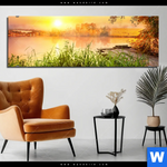 Aluminiumbild Gebürstet Ruhiger Morgen Am See Panorama Produktvorschau mit dem Bild Ruhiger Morgen am See im Format Panorama.