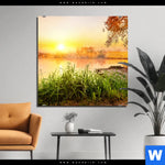 Aluminiumbild Gebürstet Ruhiger Morgen Am See Quadrat Produktvorschau mit dem Bild Ruhiger Morgen am See im Format Quadrat.