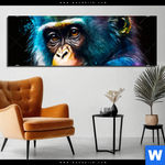 Aluminiumbild Gebürstet Schimpanse In Bunten Farben Panorama Produktvorschau mit dem Bild Schimpanse in bunten Farben im Format Panorama.