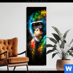 Aluminiumbild Gebürstet Schimpanse In Bunten Farben Schmal Produktvorschau mit dem Bild Schimpanse in bunten Farben im Format Schmal.