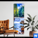 Aluminiumbild Gebürstet Schoener Wasserfall Im Wald Schmal Produktvorschau mit dem Bild Schöner Wasserfall im Wald im Format Schmal.