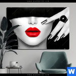 Aluminiumbild Gebürstet Schwarze Eleganz Rote Lippen Querformat Produktvorschau mit dem Bild Schwarze Eleganz & rote Lippen im Format Querformat.