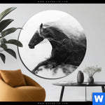 Aluminiumbild Gebürstet Schwarzes Pferd Voller Energie Rund Produktvorschau mit dem Bild Schwarzes Pferd voller Energie im Format Rund.