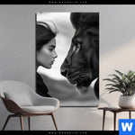 Aluminiumbild Gebürstet Seelenblick Loewe Frau Hochformat Produktvorschau mit dem Bild Seelenblick - Löwe & Frau im Format Hochformat.