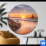 Aluminiumbild Gebürstet Segelboot Im Sonnenuntergang Rund Produktvorschau mit dem Bild Segelboot im Sonnenuntergang im Format Rund.