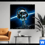 Aluminiumbild Gebürstet Skelett Kopfhoerer Quadrat Produktvorschau mit dem Bild Skelett & Kopfhörer im Format Quadrat.