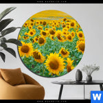 Aluminiumbild Gebürstet Sonnenblumenfeld Rund Produktvorschau mit dem Bild Sonnenblumenfeld im Format Rund.