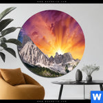 Aluminiumbild Gebürstet Sonnenuntergang In Den Bergen Rund Produktvorschau mit dem Bild Sonnenuntergang in den Bergen im Format Rund.