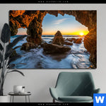Aluminiumbild Gebürstet Sonnenuntergang In Meeresgrotte Querformat Produktvorschau mit dem Bild Sonnenuntergang in Meeresgrotte im Format Querformat.